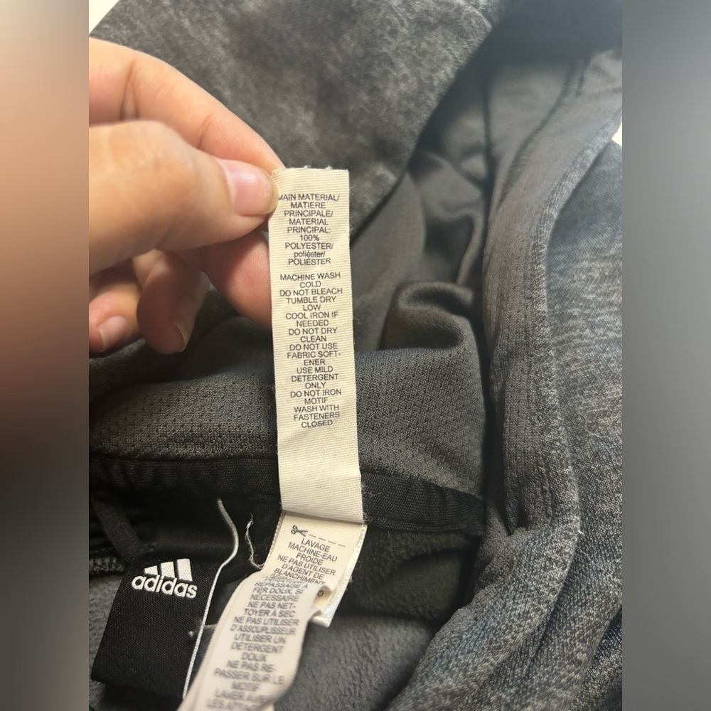 Adidas Unisex‎ Gray Black Long Sleeve Hoodie Sweatshirt Size M w/ Thumbholes - Picture 11 of 16